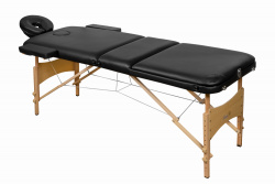 Складной 3-х секционный деревянный массажный стол BodyFit, черный 60 см (валик в комплекте) - фото