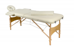 Складной 2-х секционный деревянный массажный стол BodyFit, кремовый 60 см (валик в комплекте) - фото