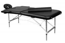 Складной 2-х секционный алюминиевый массажный стол BodyFit, черный 70 см (валик в комплекте) - фото