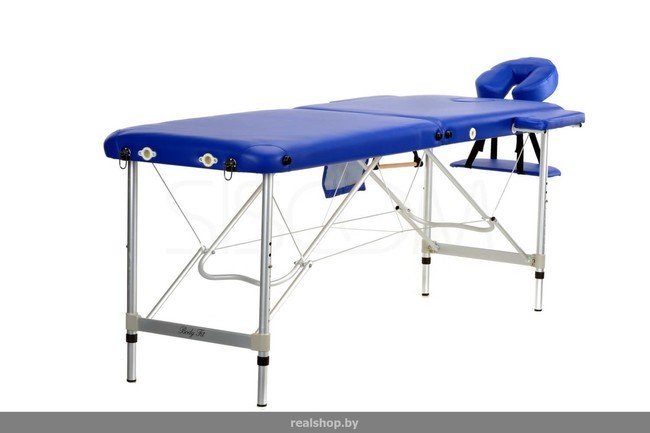 Складной 2-х секционный алюминиевый массажный стол BodyFit, синий - фото