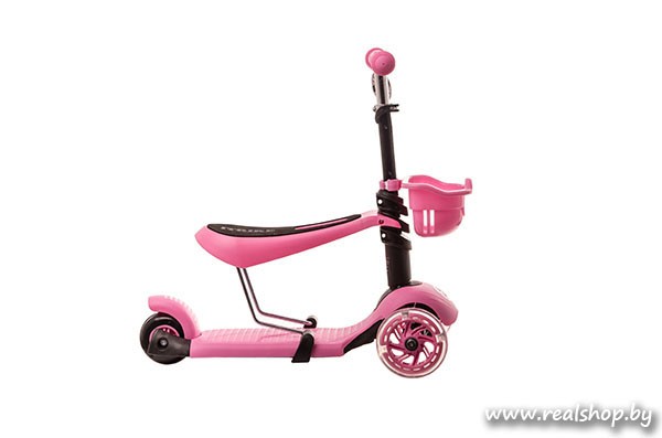 Детский самокат + беговел RS iTRIKE 3в1 розовый (светящиеся колёса) - фото