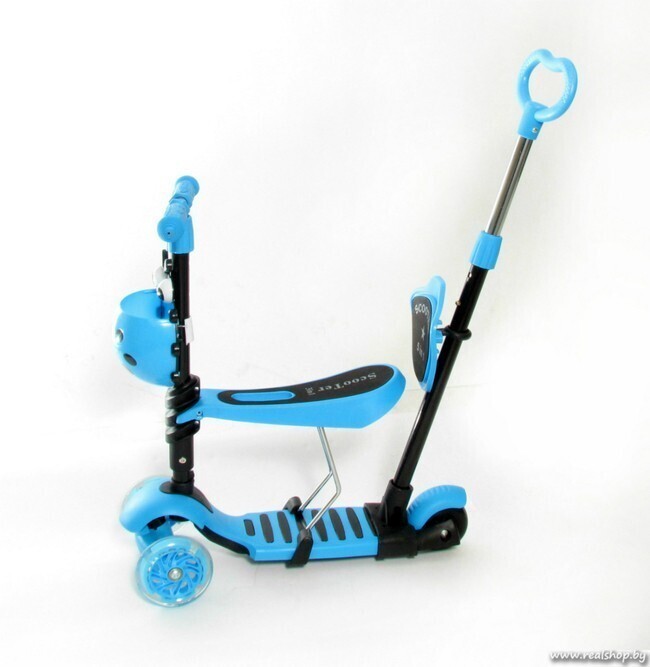 Детский самокат-беговел RS Scooter 5в1 синий (светящиеся колёса) - фото2
